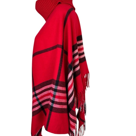 Talbots Red Plaid Turtleneck Poncho Sweater- XS/S - Picture 2 of 4